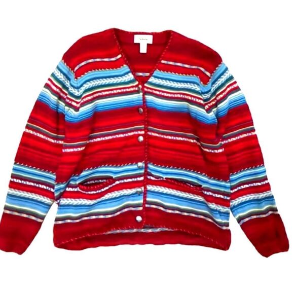 Talbots Blanket Striped Cardigan Sweater Sz Medium Petite - Picture 1 of 12